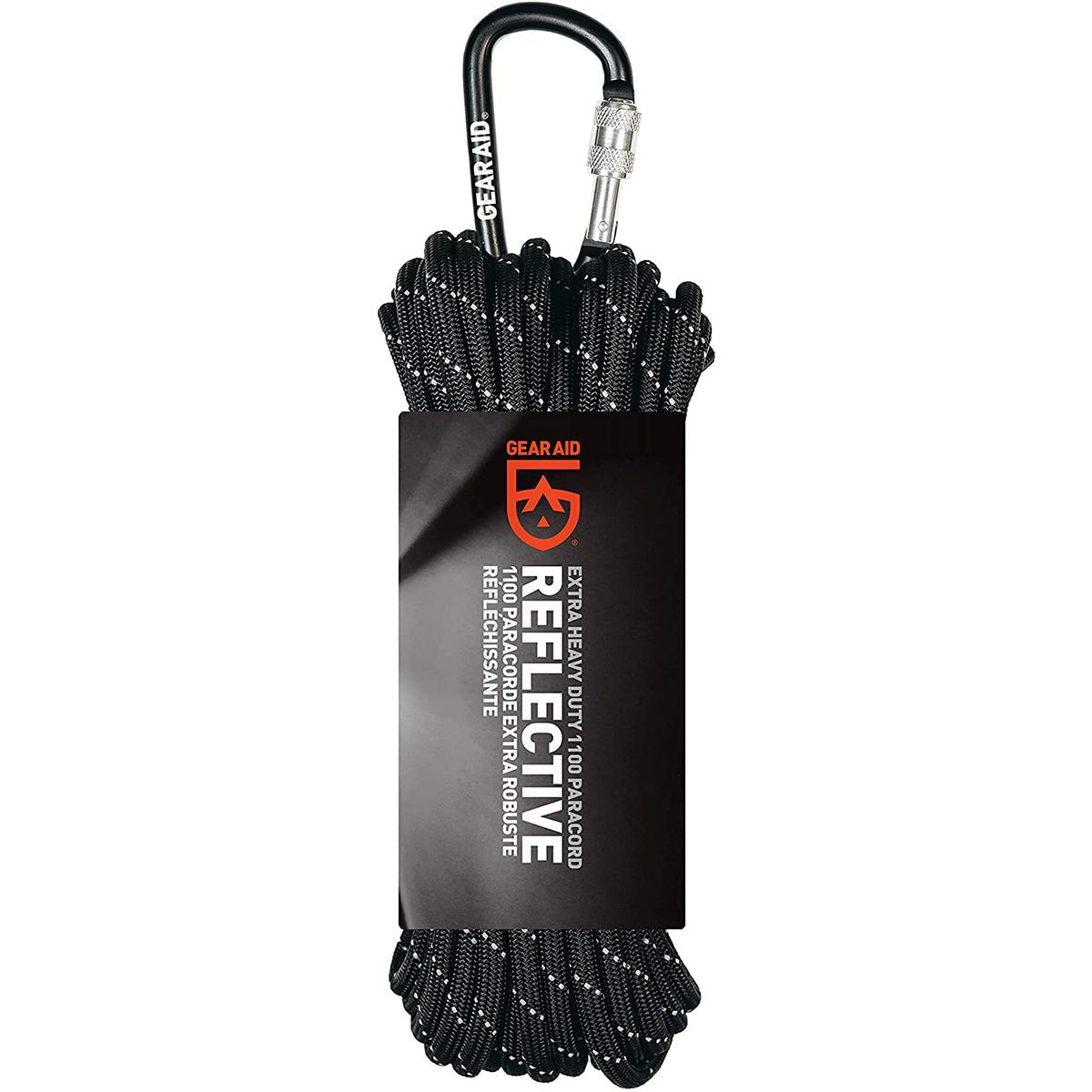 Gear Aid 50 ft. Extra Heavy Duty 1100 Paracord with Carabiner - Black/Reflective