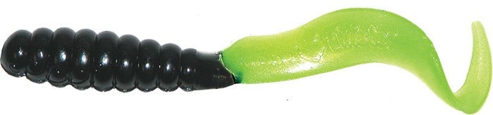 Mister Twister Meeny Curly Tail Grub - 3" Black/Chartreuse Pearl Tail