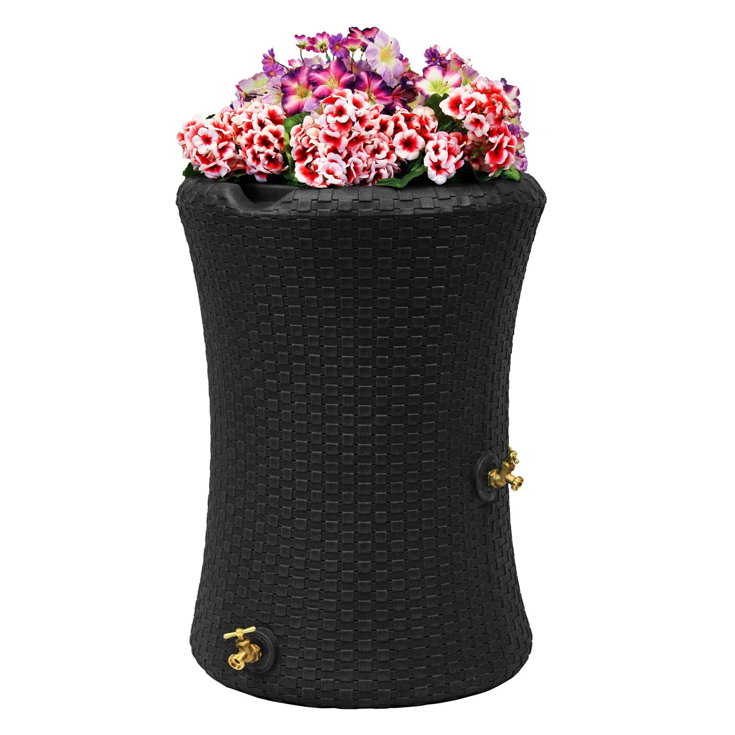Good Ideas 50 Gallon Dual Spigot Rain Barrel with 4in Planter Top, Black (Used)