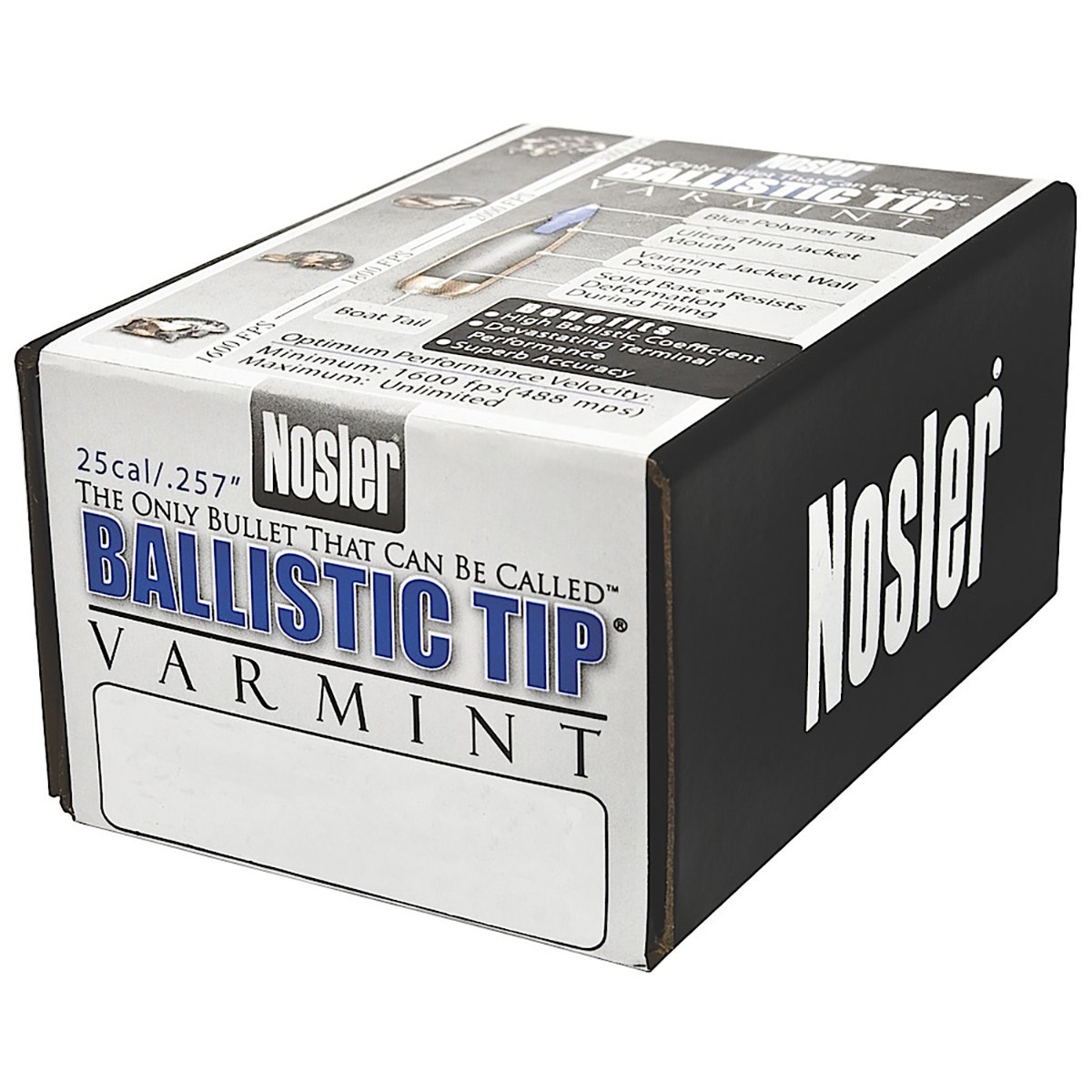 Nosler Ballistic Tip Varmint Bullet 25 Cal 85 Gr Spitzer 100/Box