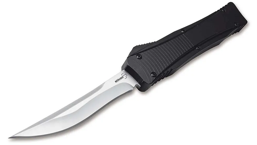 Boker 06EX243 3.35" Plain D2 Steel Blade Black Aluminum Handle
