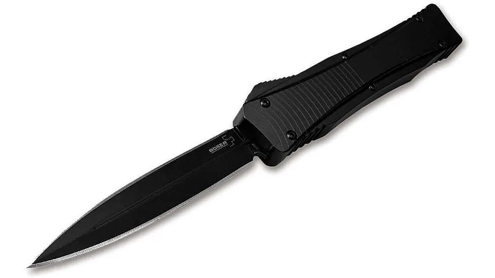 Boker 06EX244 3.39" Double Edge Dagger Plain Black D2 Steel Blade Aluminum Han