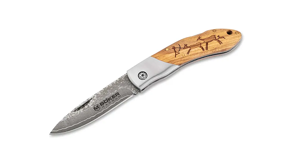 Boker Magnum Caveman Damascus 3.25in Folding Knife