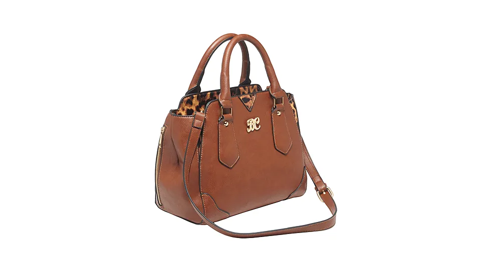 Bulldog Cases & Vaults Satchel Series Concealed Carry Purse Chestnut With Leopard Trim BDP-024