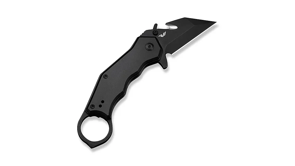 CIVIVI Amaroq Flipper & Thumb Stud & Button Lock Knife Black Aluminum Handle 2.11inch Black Stonewashed Nitro-v Blade