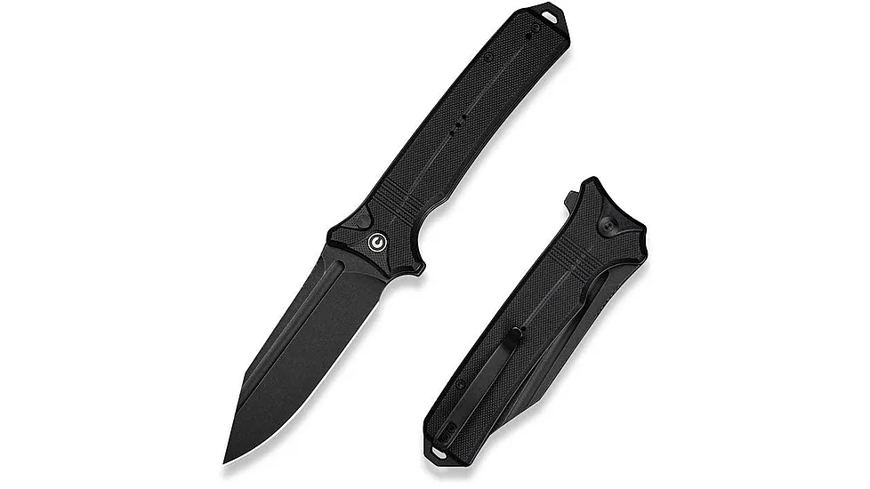 CIVIVI Neurohaptic Flipper & Button Lock Knife Black G10 Handle 3.74inch Black Stonewashed Nitro-v Blade C23080-1