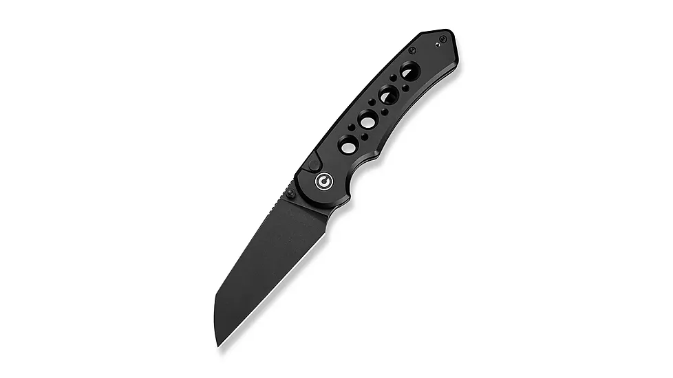 CIVIVI Pragma Prime Thumb Stud & Button Lock Knife Black Aluminum Handle 3.49inch Black Stonewashed 14c28n Blade