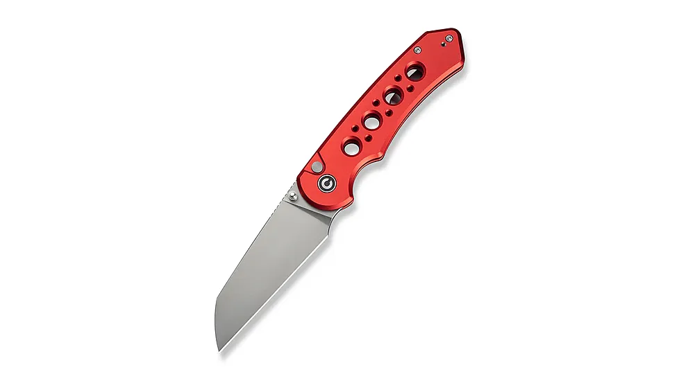 CIVIVI Pragma Prime Thumb Stud & Button Lock Knife Red Aluminum Handle 3.49inch Stonewashed 14c28n Blade