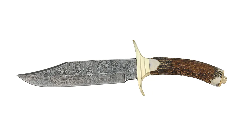 Damascus Bowie Fixed Knife, 11 1/2in