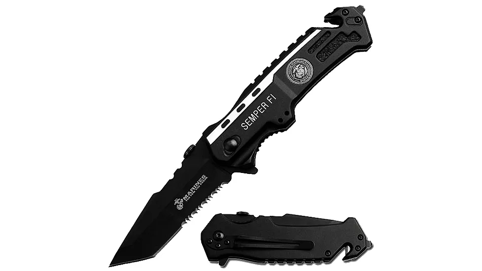 Elite Tactical 440 Black Tanto SS Semper FI Fold Knife