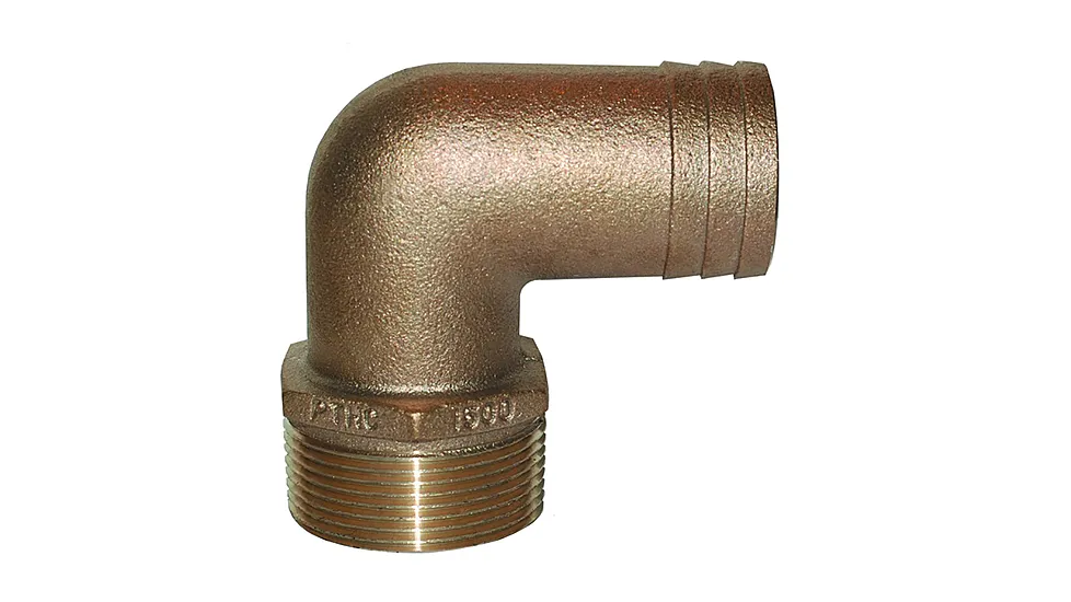 GROCO 1-1/2" NPT x 1-1/2" ID Bronze 90 Degree Pipe to Hose Fitting Standard Flow Elbow