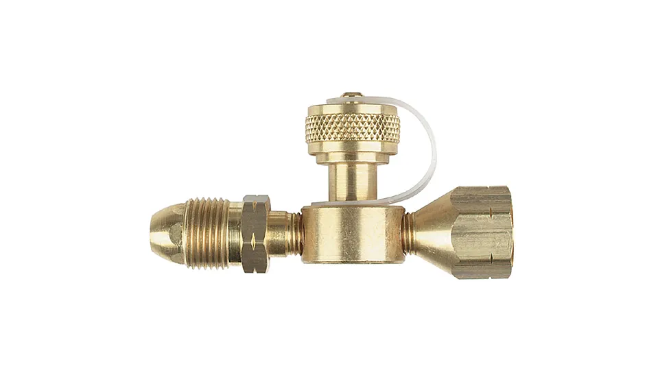 Marshall Excelsior ME415P Camping Lp Tee Adapter 0.9 GPM Excess Flow Male Hard Nose Pol Inlet x Female Pol Outlet