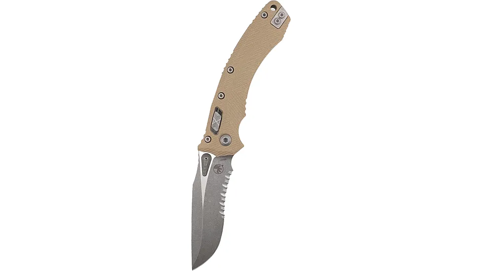 Microtech Amphibian Ram-Lok Apocalyptic Part Serrate Fluted G10 3.875in Folding Knife