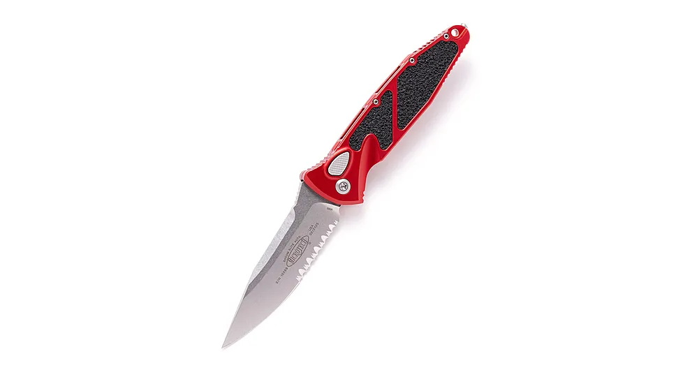 Microtech Soc Elite S/E-A Stonewash Part Serrated 4.05in Automatic Folding Knife