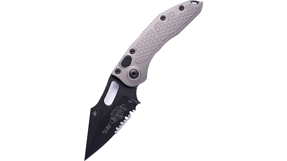 Microtech Stitch S/E Black Part Serrate 3.75in Folding Knife