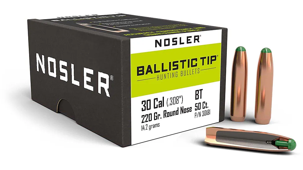 Nosler 30181 Ballistic Tip Hunting 30 Caliber .308 220 GR Round Nose (RN) 50 Box