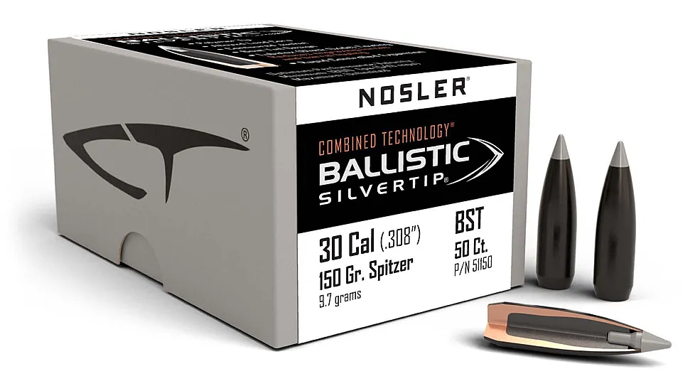 Nosler 51150 Ballistic Silvertip 30 Caliber .308 150 GR Spitzer 50 Box