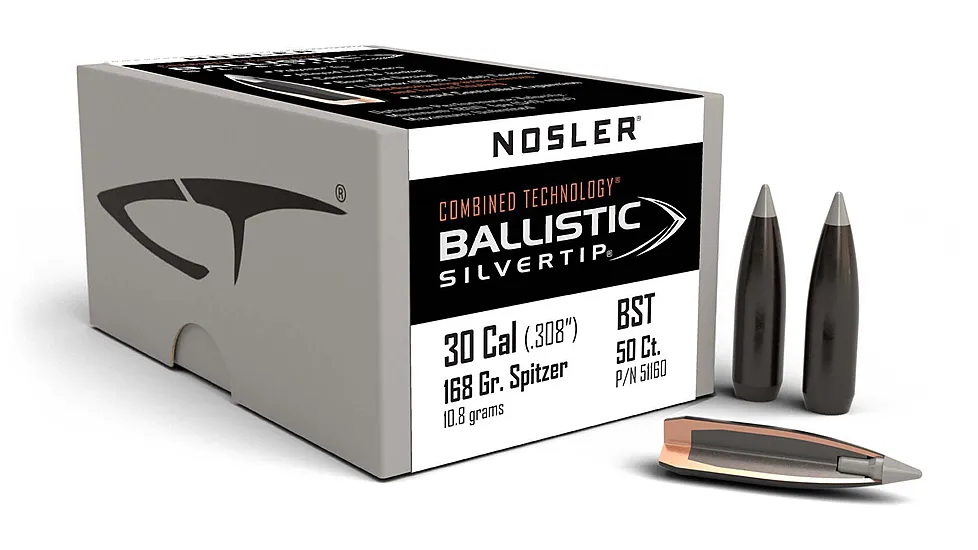 Nosler 51160 Ballistic Silvertip 30 Caliber .308 168 GR Spitzer Point 50 Box