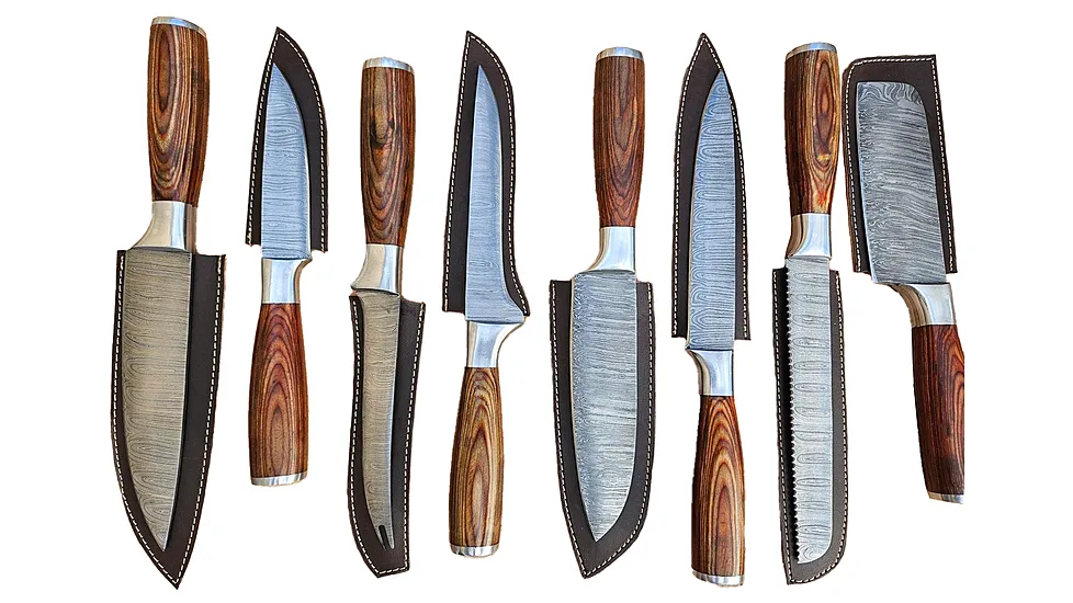 Paladin Luxury Damascus Chef Set w/Leather Case, 8 Pieces