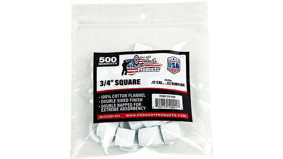 Pro-Shot Cotton Flannel Patches .17-.22 Rimfire .75 Inches Square