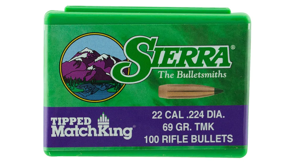 Sierra Bullets .22 Caliber 69 Grain Tipped MatchKing 100 Rifle Bullets