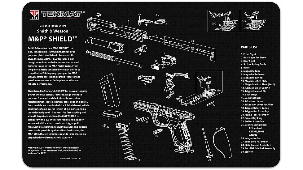 TekMat Smith & Wesson M&P Shield Gun Cleaning Mat, Black, 11 x 17