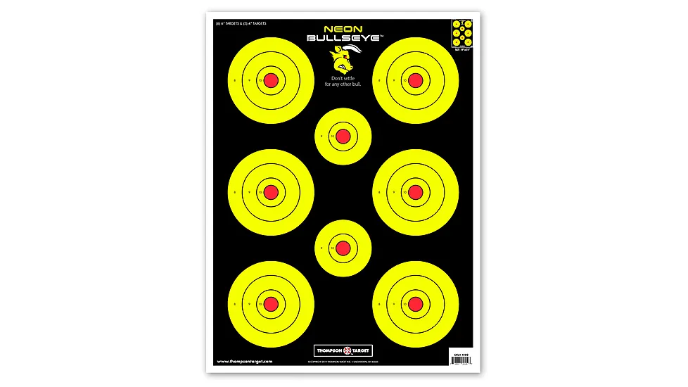Thompson Target Neon Bullseye Ultra Bright Paper Shooting Targets 19x25