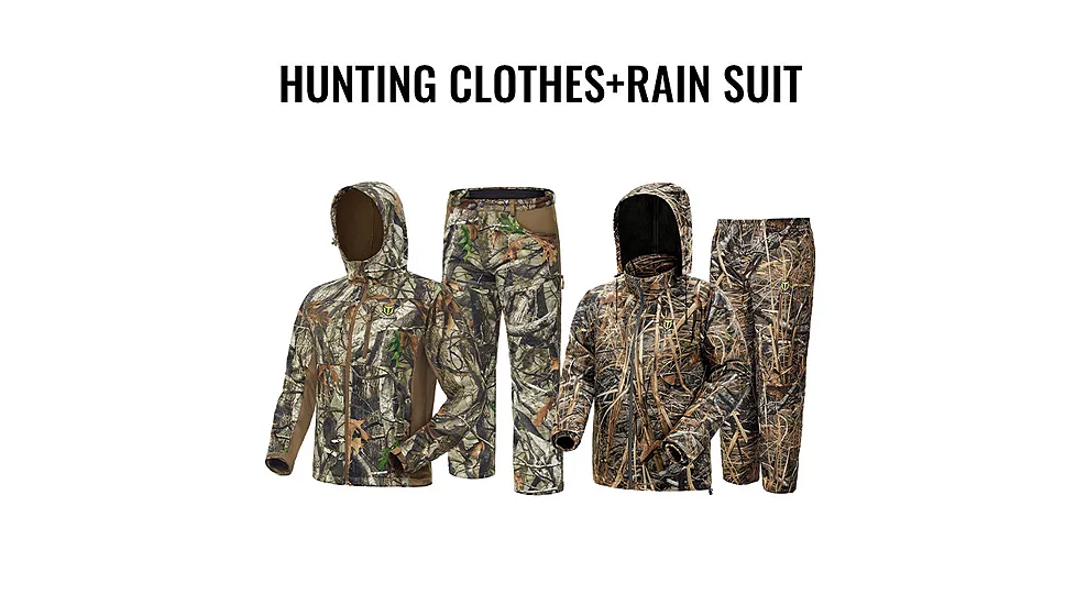 TideWe Silent Water Resistant Camo Hunting Clothes and Waterproof Breathable Lightweight Rain Suit Bundle A2AB3BCD