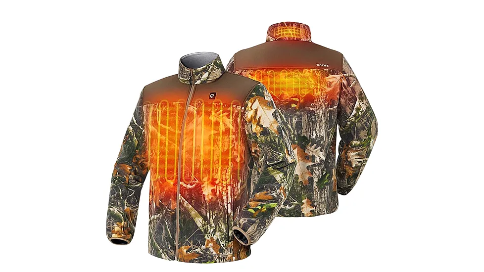 TIDEWE Men's Heated Jacket Fleece with Battery Pack, Rechargeable Coat for Hunting Black, Camo, Size S-XXXL 5D735CE7
