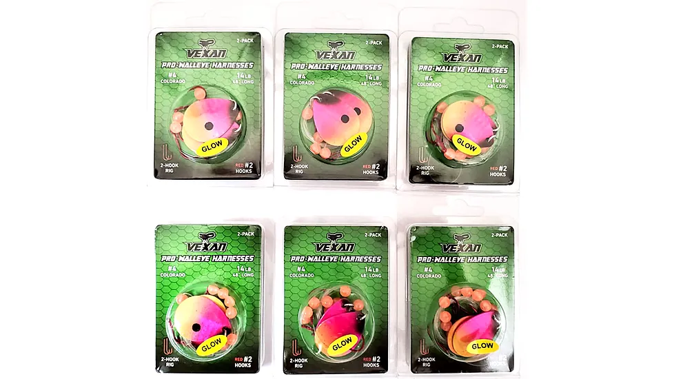 Vexan Crazy Corn Six 2-Packs Glow Walleye Crawler Harness