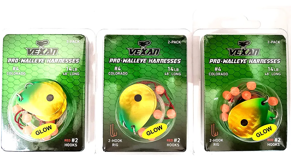 Vexan Fire Ant Three 2-Packs Glow Walleye Crawler Harnes