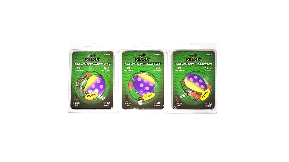 Vexan Purple Haze Three 2-Packs Glow Walleye Crawler Harness