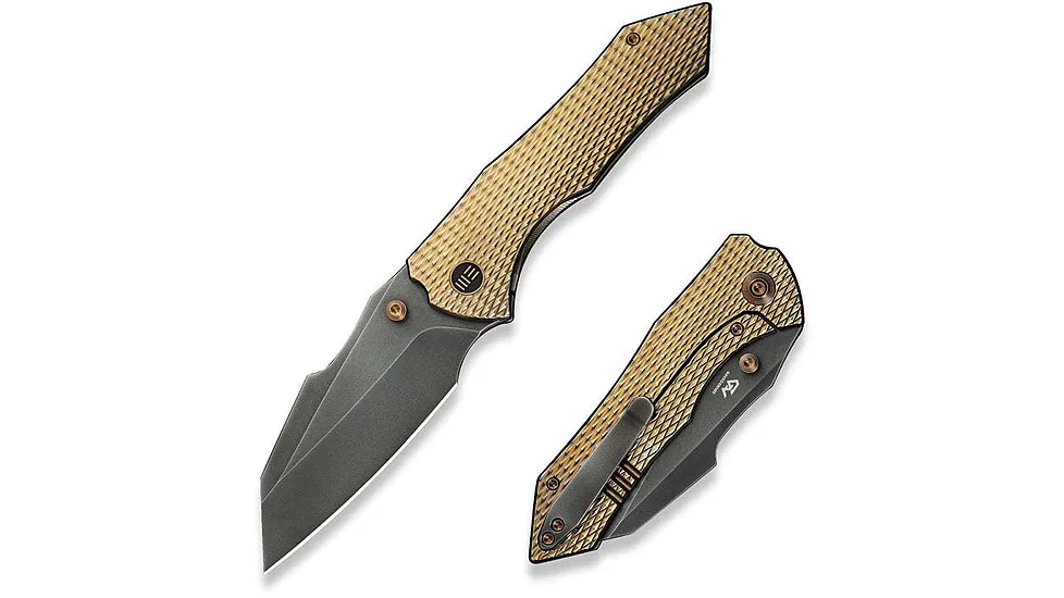 We Knife Co Ltd Weknife High-fin Xl Thumb Stud Knife Diamond Patterned Golden Polished Titanium Handle 3.48inch Polished Gray Cpm 20cv Blade We24010-3