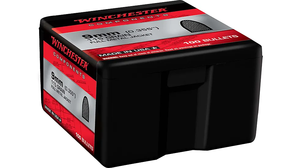 Winchester Ammo Centerfire Handgun Reloading, 9 mm .355, 115 Grain, FMJFB
