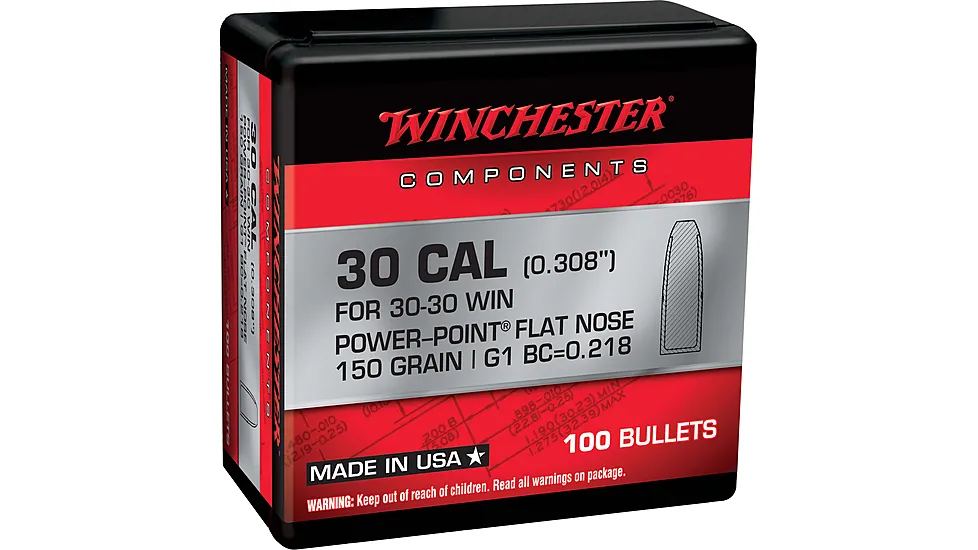 Winchester Rifle Bullets, 30-30 Win, 150 Grain, Flat Nose Lead