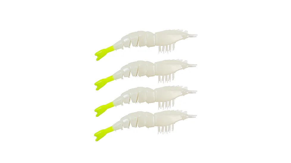 Z-man EZ SHRIMPZ UNRIGGED3.5"GLOW/CHART TAIL4PK EZSU-70PK4