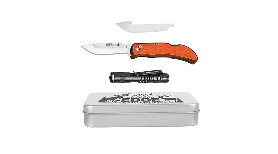 Outdoor Edge Razor Carry 3" W/ Flashlight & Tin, Knife 2 Blades P24RX30FL2T