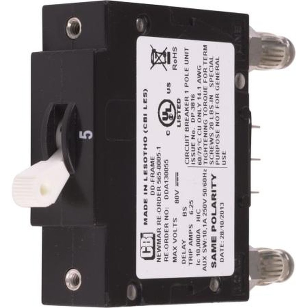 NEWMAR PBA-5 5 Amp Circuit Breaker with OPEN Circuit Alarm Contacts for the DST-20 (66412) Panel and PFM-200 (17797).White Toggle Switch