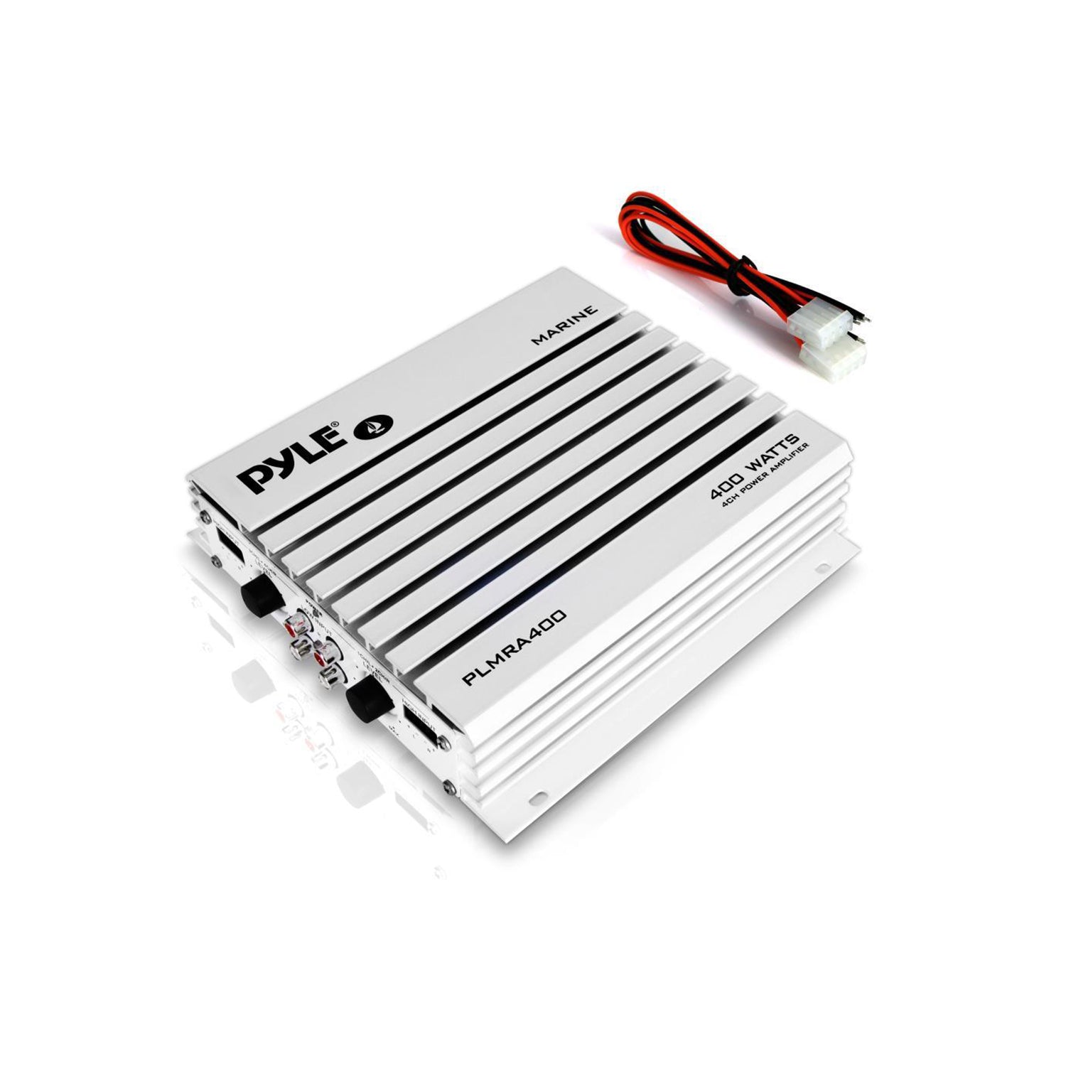 Pyle 400 Watt 4 Channel Waterproof Marine Boat Audio Amplifier, White (Open Box)