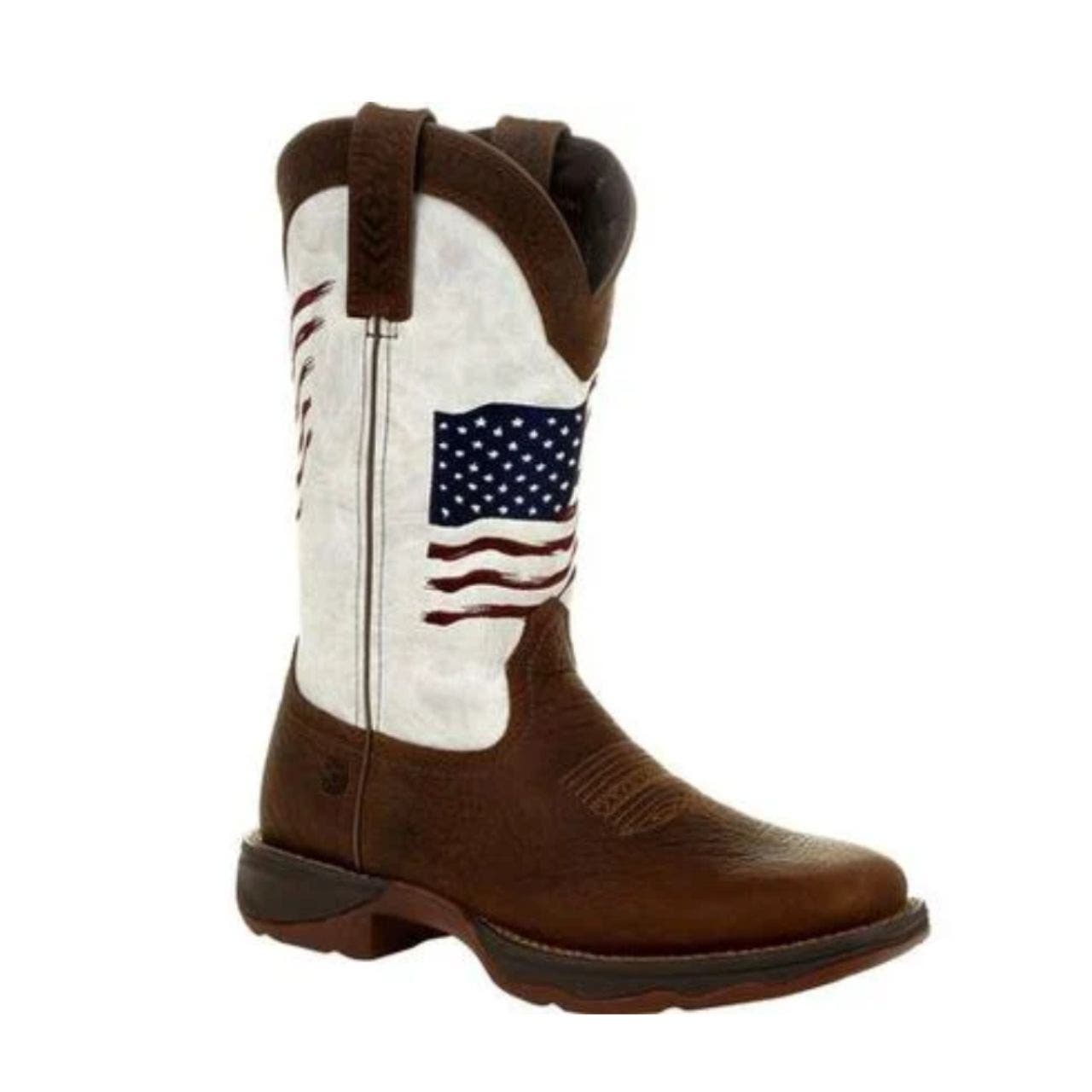 Durango Lady Rebel™ Distressed Flag Embroidery Western Boots-Bay Brown/White-6-M