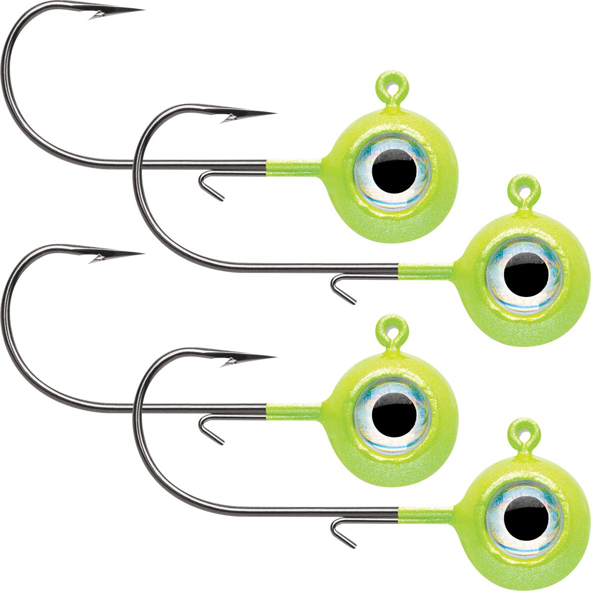 VMC Neon Moon Eye 1/8 Oz. 3D Holographic Jig - 4 Pack - Glow Chartreuse