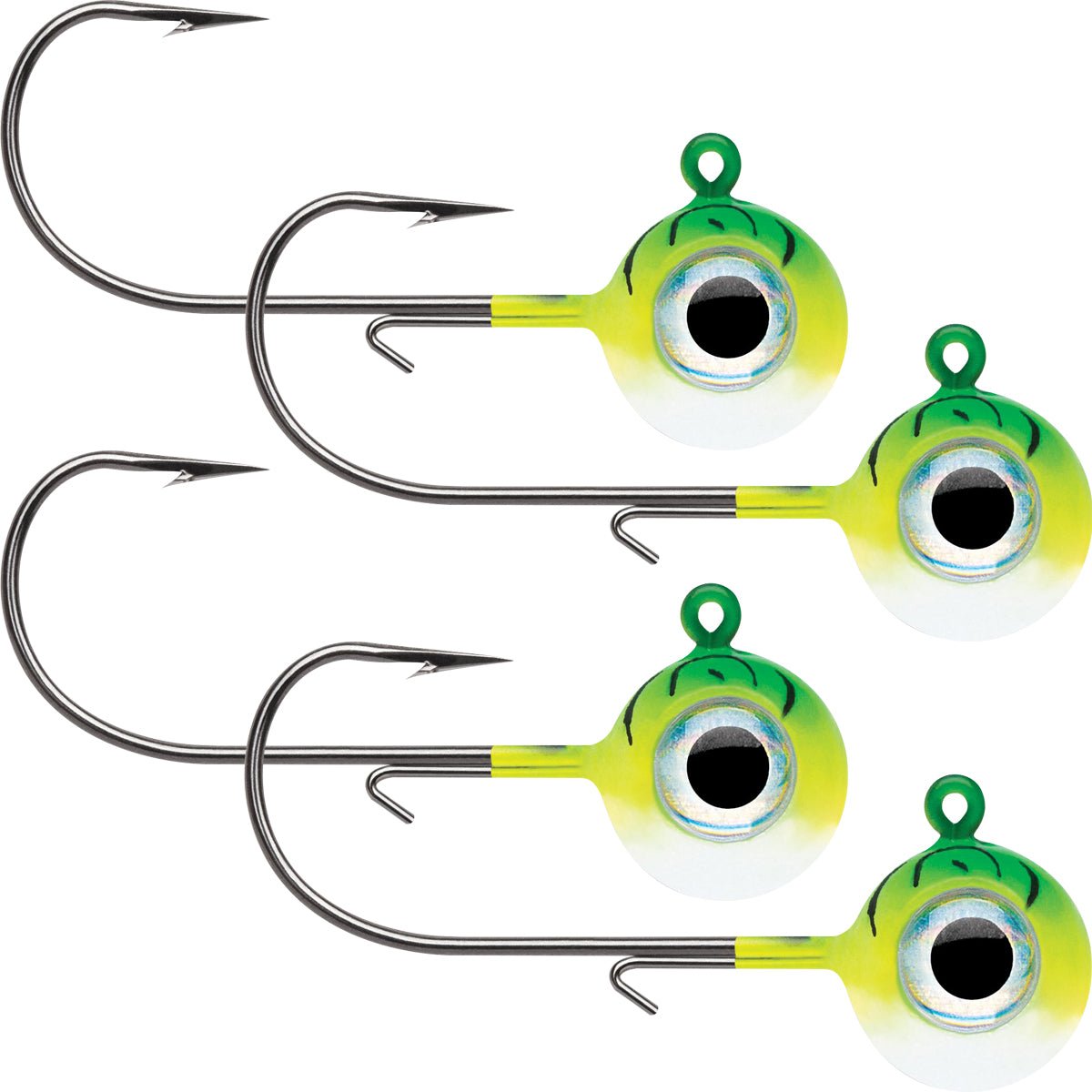 VMC Neon Moon Eye 1/8 Oz. 3D Holographic Jig - 4 Pack - Green Fire UV