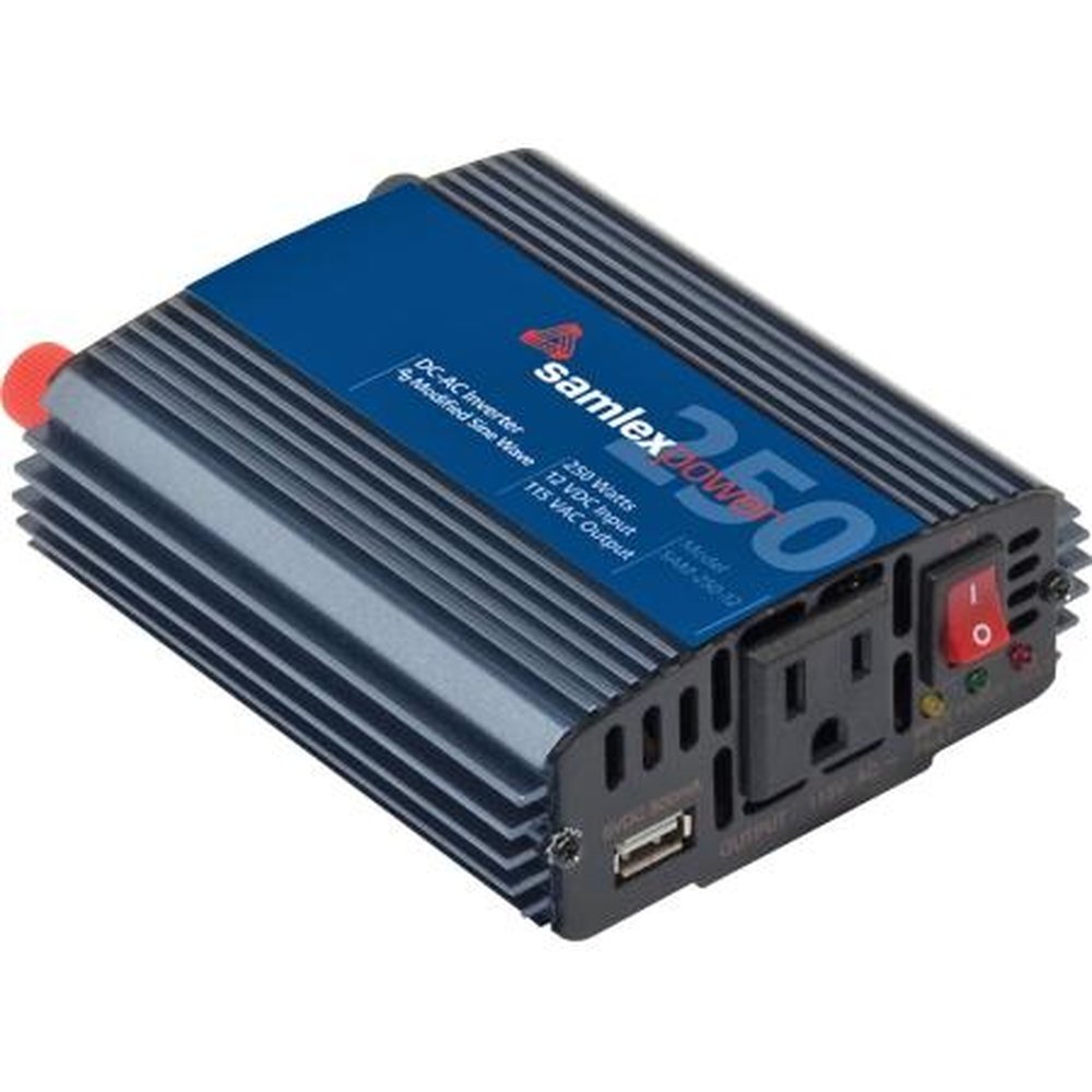 SAMLEX SAM-250-12 DC to AC Power Inverter.250W Continuous, 500W Intermittent.Modified Sine Wave.universal Outlet for Different AC Plugs.USB Port &
