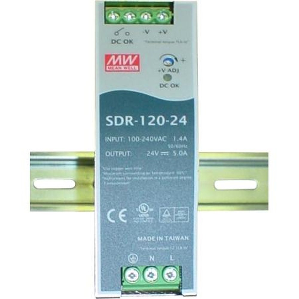 MEANWELL SDR-120-48 SDR-120 DIN RAIL 120 Watt Power Supply.88-132/176-264 VAC or 124-370 VDC Auto Change Input.48 Vdc, 2.5 Amp Output