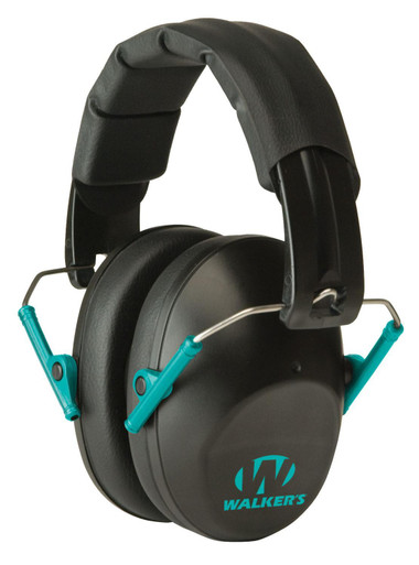 Walkers Game Ear Pro Low Profile 22 dB Folding Passive Ear Muffs - Black/Teal