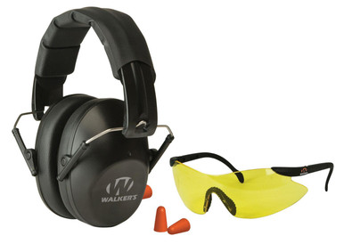 Walkers Pro Low Profile Safety Combo Kit - Ear Muffs, Ear Plugs and Safety Glasses
