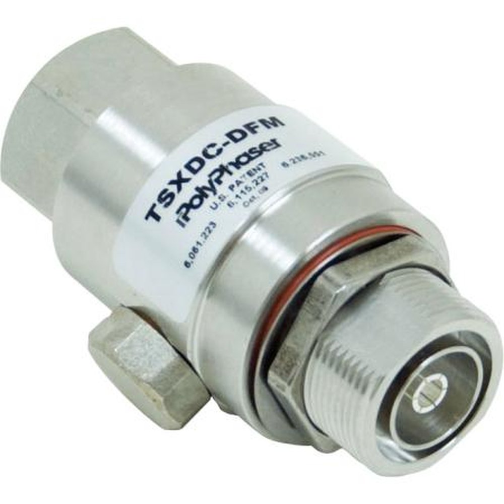 POLYPHASER TSXDC-DFM 698-2500 Mhz Coaxial Protector.60 Vdc.1000 Watts @ 920 Mhz.DIN Female on Antenna Side, DIN Male on Equipment Side