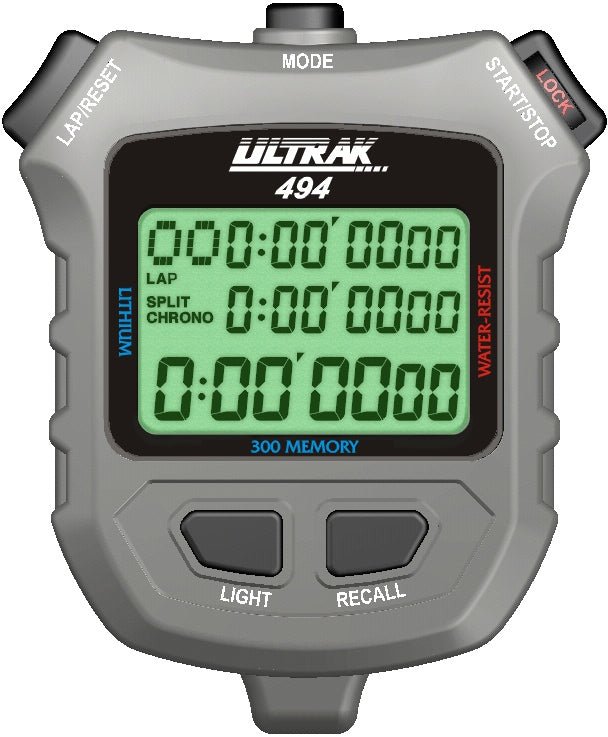 Ultrak 494 - 300 Dual Split Memory Stopwatch with Electro Luminescent Display