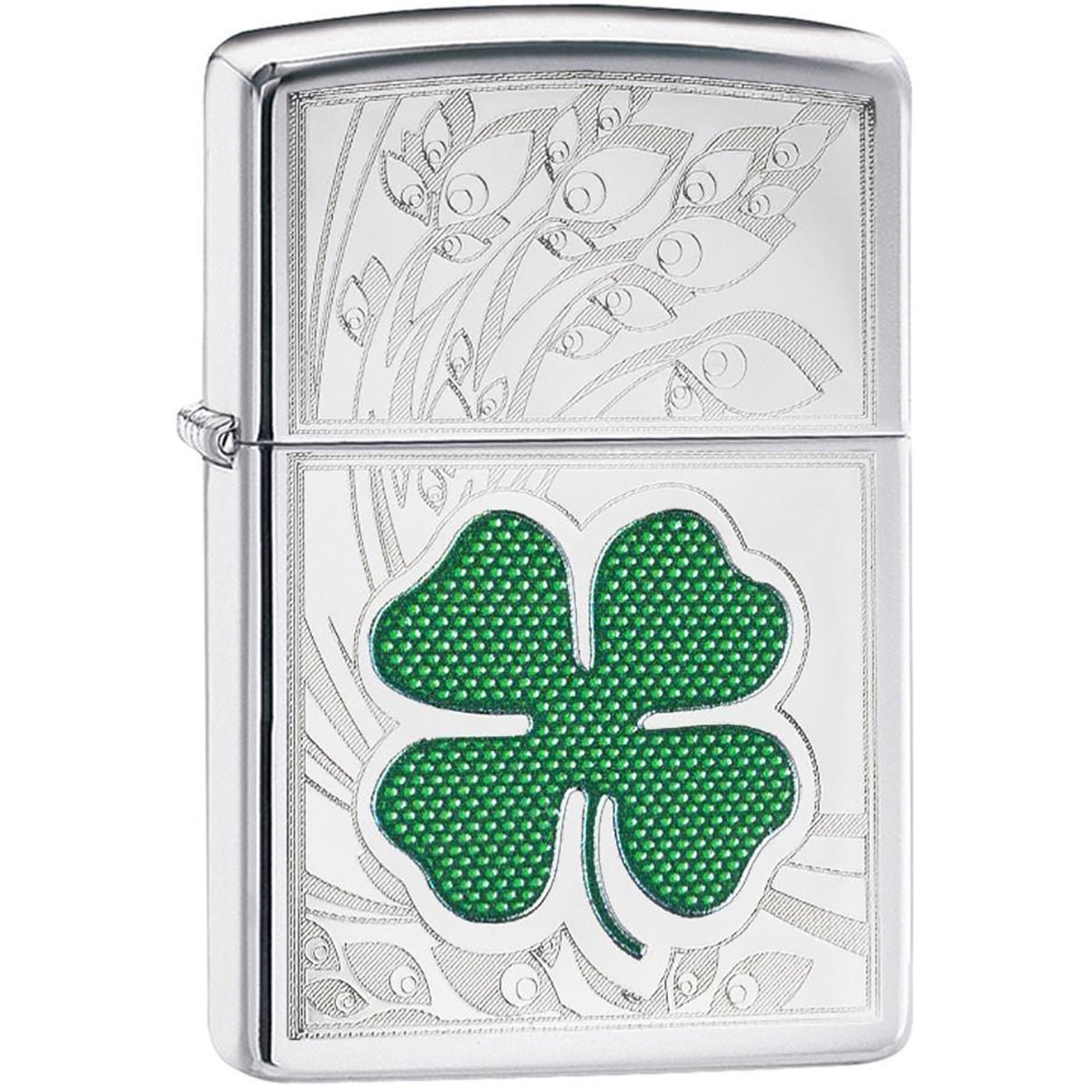 Zippo High Polished Chrome Engraved Clover Pocket Lighter