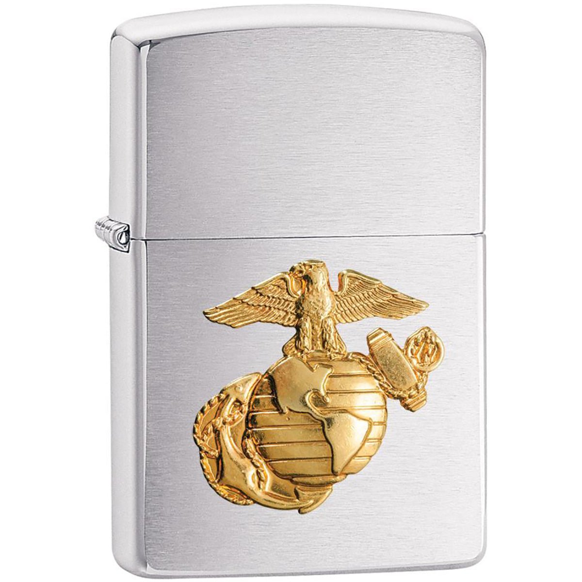 Zippo Brush Chrome Marines Emblem Pocket Lighter